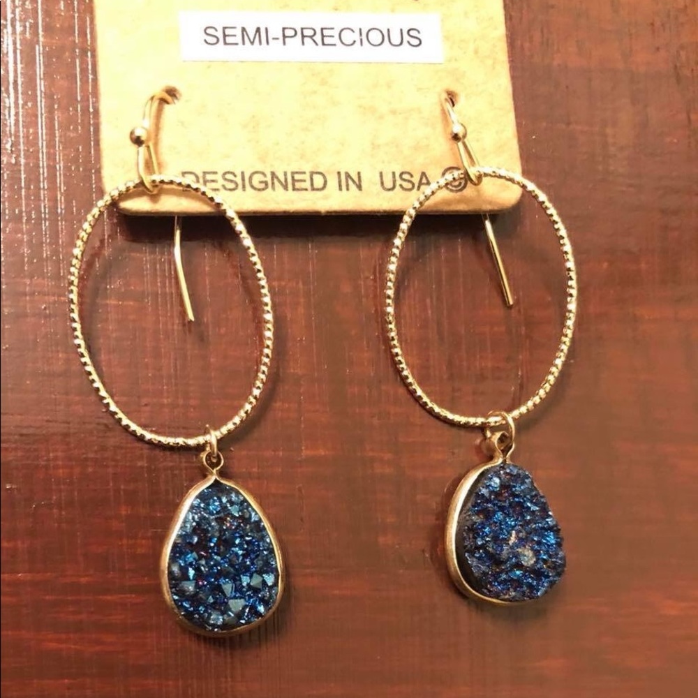 Blue semi precious stone dangle earrings